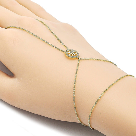 Oro Laminado Fancy Bracelet, Gold Filled Style Star and Rolo Design, with White Micro Pave and White Cubic Zirconia, Polished, Golden Finish
