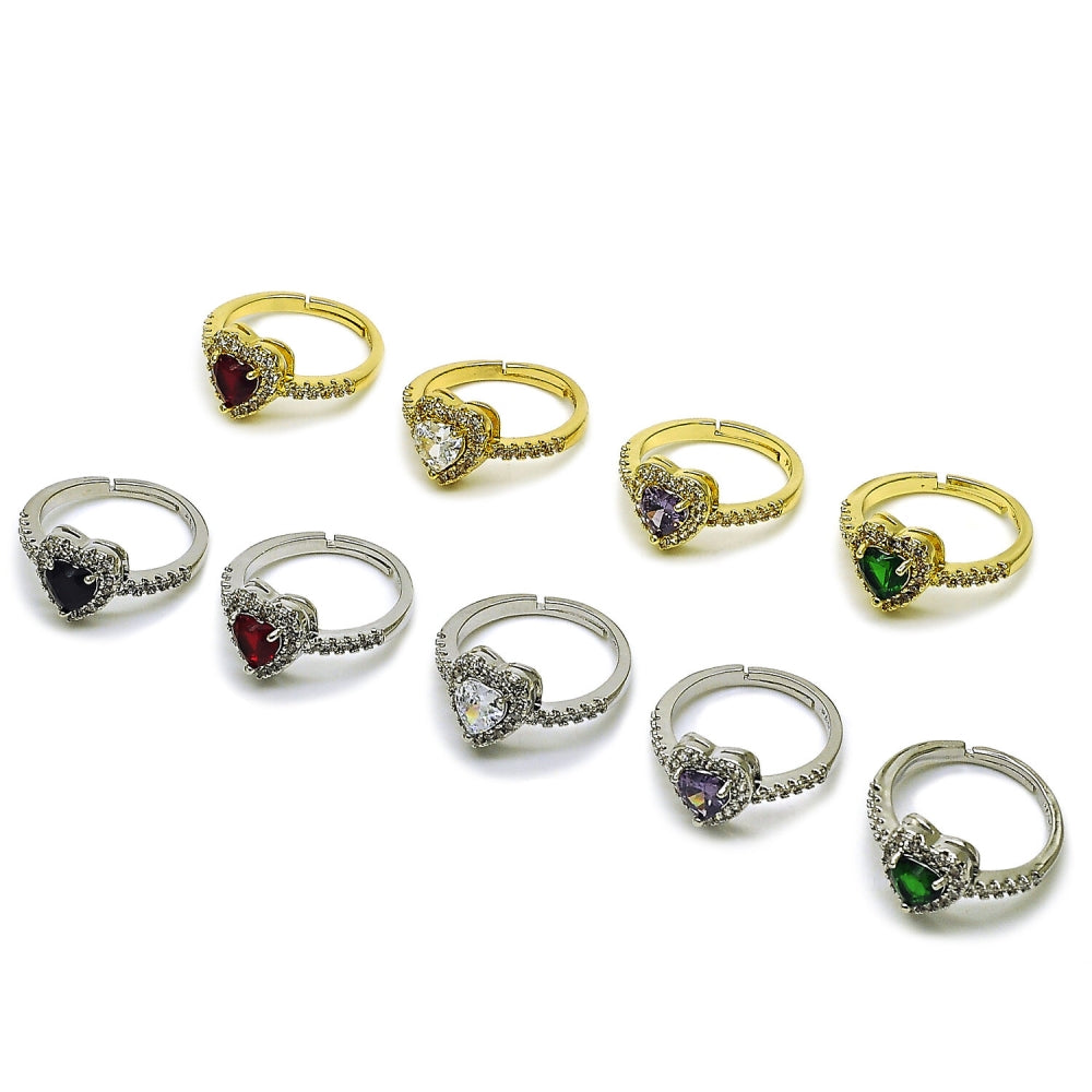 Rhodium Gold Filled Wedding Ring, Heart and Cluster Design, with Black and White Cubic Zirconia, Polished, Rhodium Finish