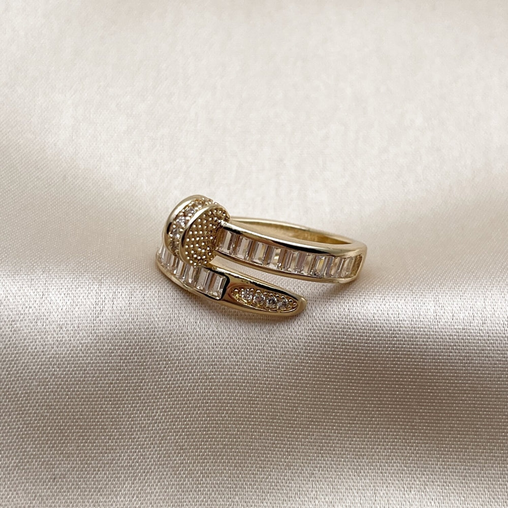 Oro Laminado Multi Stone Ring, Gold Filled Style Nail and Baguette Design, with White Cubic Zirconia and White Micro Pave, Polished, Golden Finish