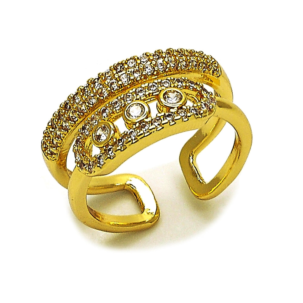 Oro Laminado Multi Stone Ring, Gold Filled Style Paperclip Design, with White Cubic Zirconia and White Micro Pave, Polished, Golden Finish