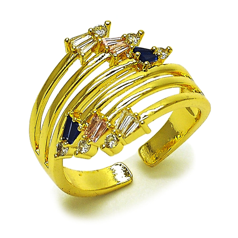 Oro Laminado Multi Stone Ring, Gold Filled Style Arrow and Baguette Design, with Multicolor and White Cubic Zirconia, Polished, Golden Finish