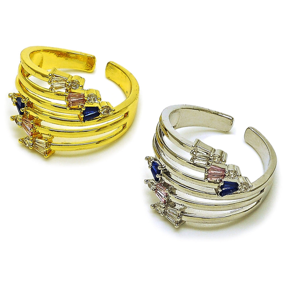 Oro Laminado Multi Stone Ring, Gold Filled Style Arrow and Baguette Design, with Multicolor and White Cubic Zirconia, Polished, Golden Finish