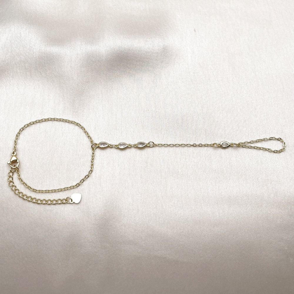 Oro Laminado Fancy Bracelet, Gold Filled Style Teardrop and Rolo Design, with White Cubic Zirconia, Polished, Golden Finish