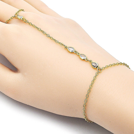 Oro Laminado Fancy Bracelet, Gold Filled Style Teardrop and Rolo Design, with White Cubic Zirconia, Polished, Golden Finish