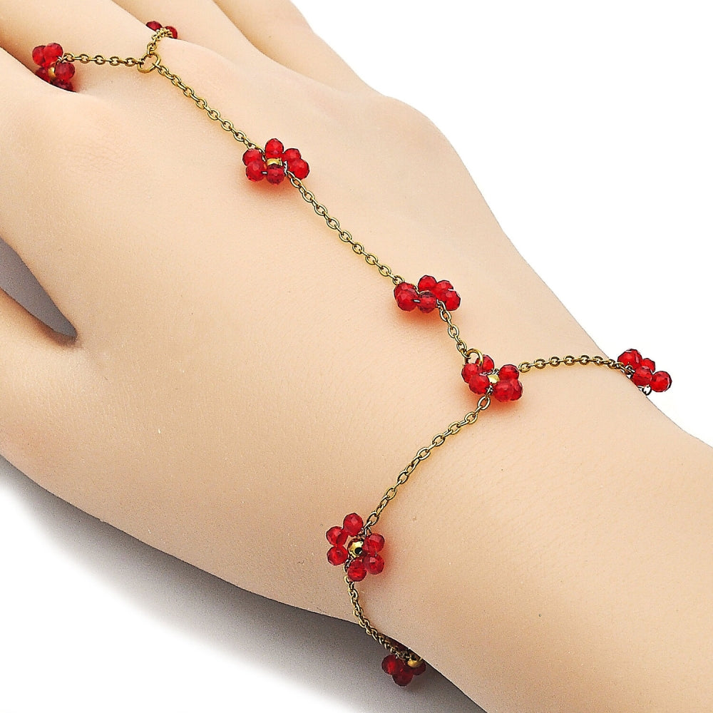 Stainless Steel Fancy Bracelet, Flower and Ball Design, with Siam Crystal, Polished, Golden Finish