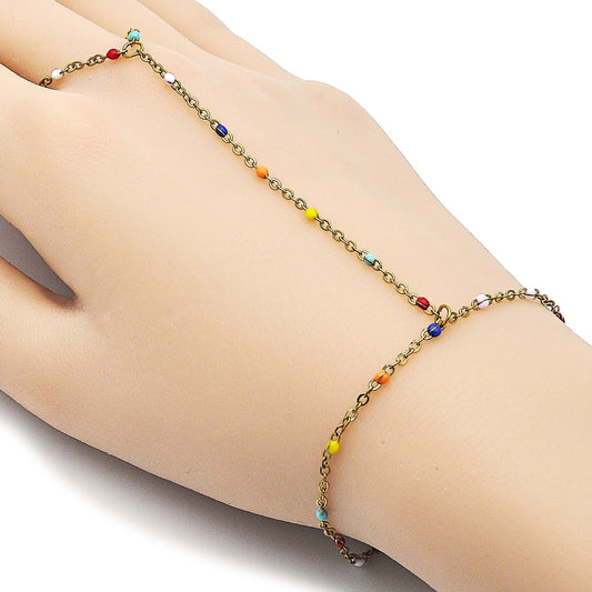 Stainless Steel Fancy Bracelet, Rolo Design, Multicolor Enamel Finish, Golden Finish