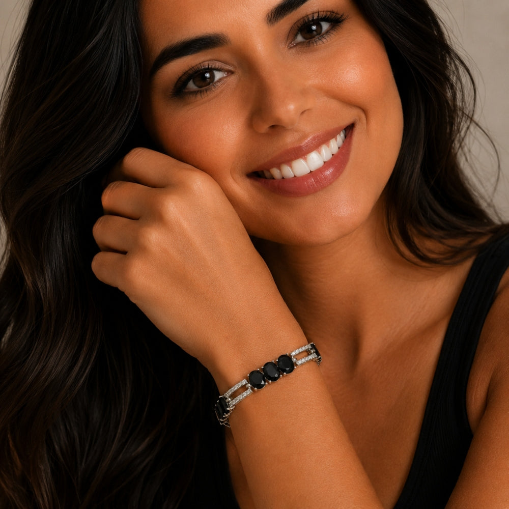 White Gold Filled Tennis Bracelet, with Black and White Cubic Zirconia, Polished, Rhodium Finish