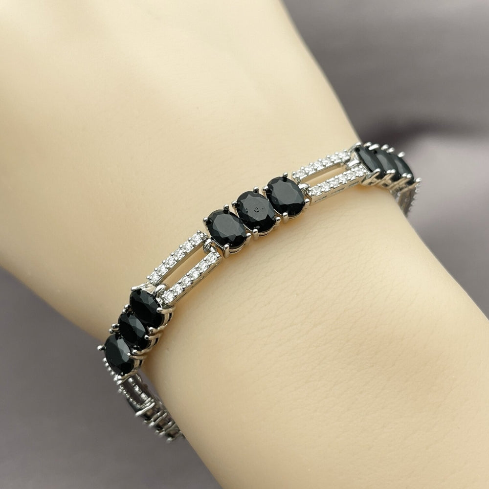White Gold Filled Tennis Bracelet, with Black and White Cubic Zirconia, Polished, Rhodium Finish