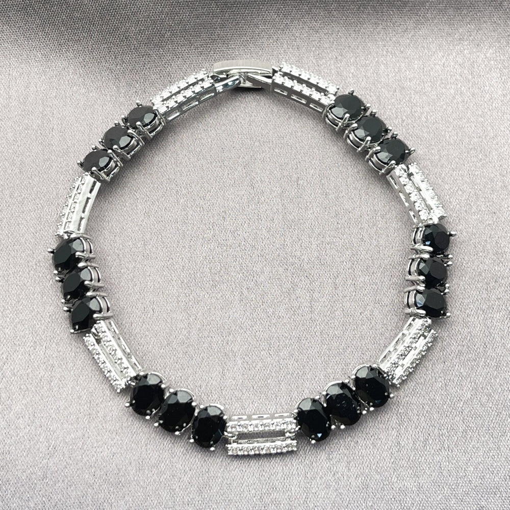 White Gold Filled Tennis Bracelet, with Black and White Cubic Zirconia, Polished, Rhodium Finish
