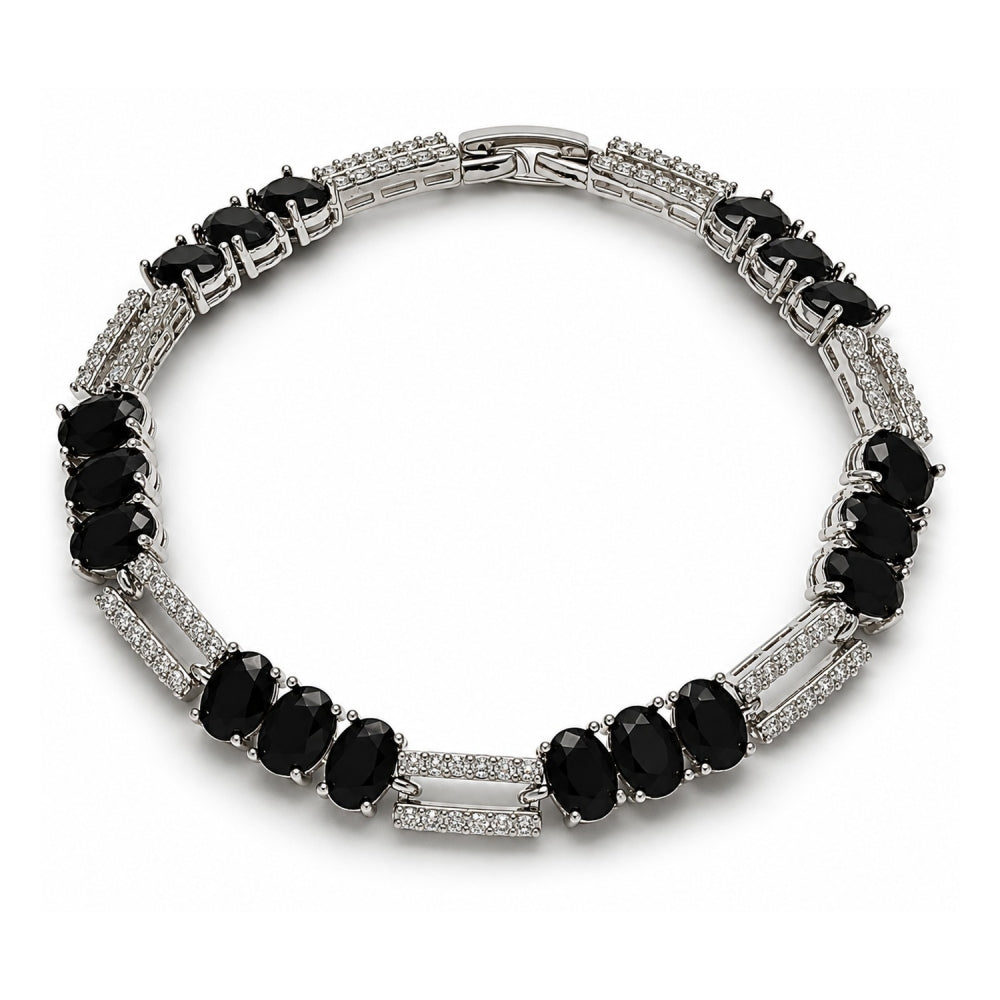 White Gold Filled Tennis Bracelet, with Black and White Cubic Zirconia, Polished, Rhodium Finish