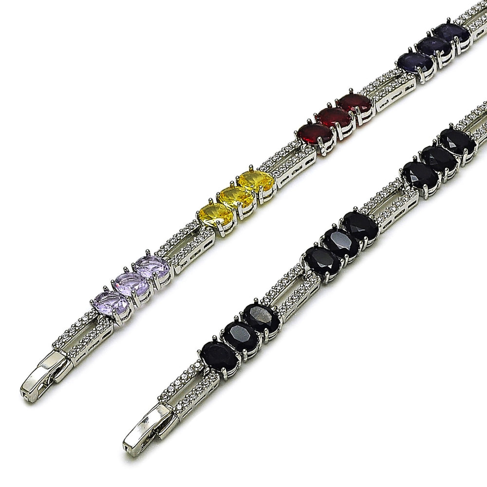 White Gold Filled Tennis Bracelet, with Black and White Cubic Zirconia, Polished, Rhodium Finish