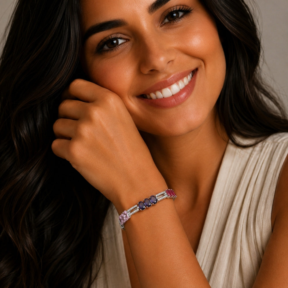 White Gold Filled Tennis Bracelet, with Multicolor and White Cubic Zirconia, Polished, Rhodium Finish