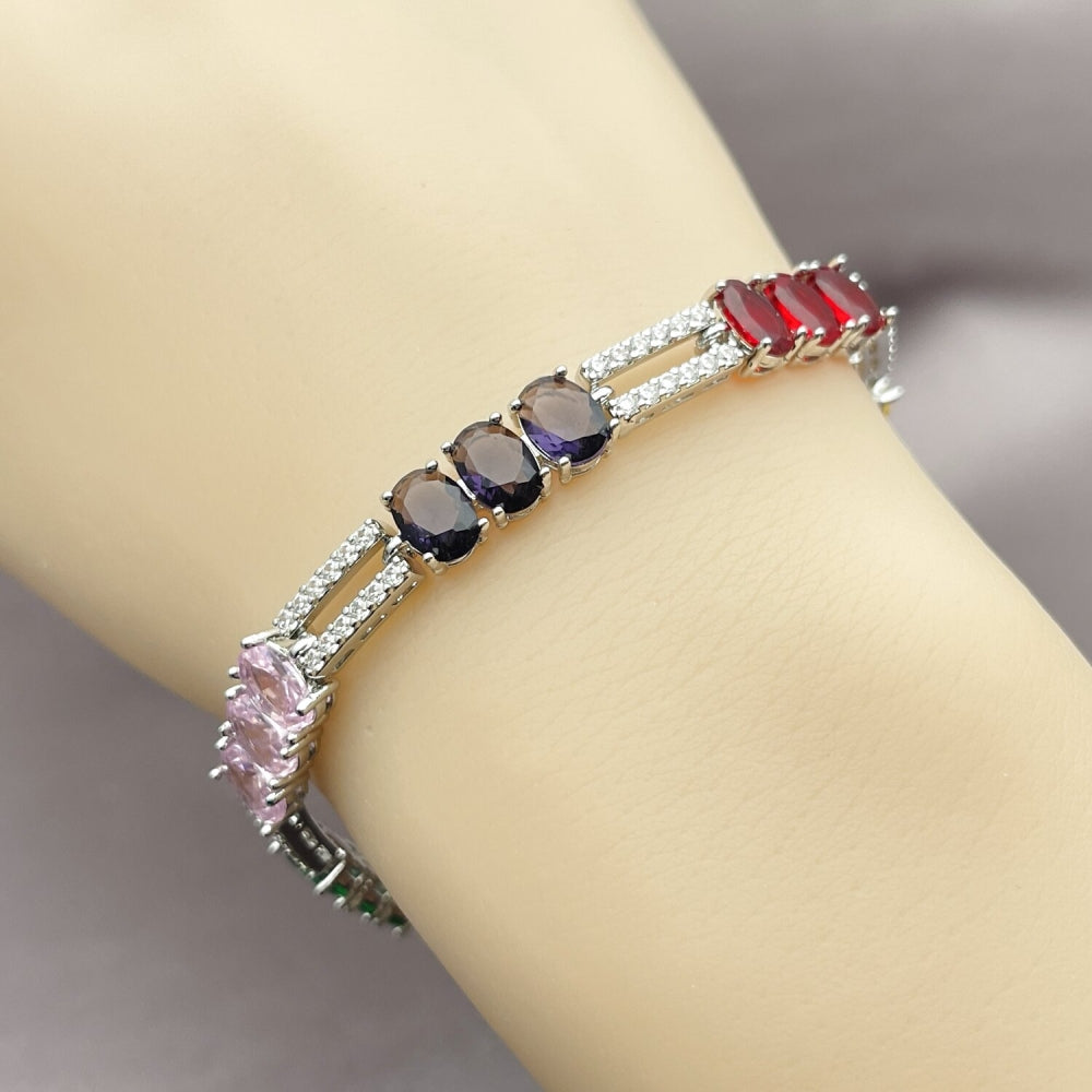 White Gold Filled Tennis Bracelet, with Multicolor and White Cubic Zirconia, Polished, Rhodium Finish