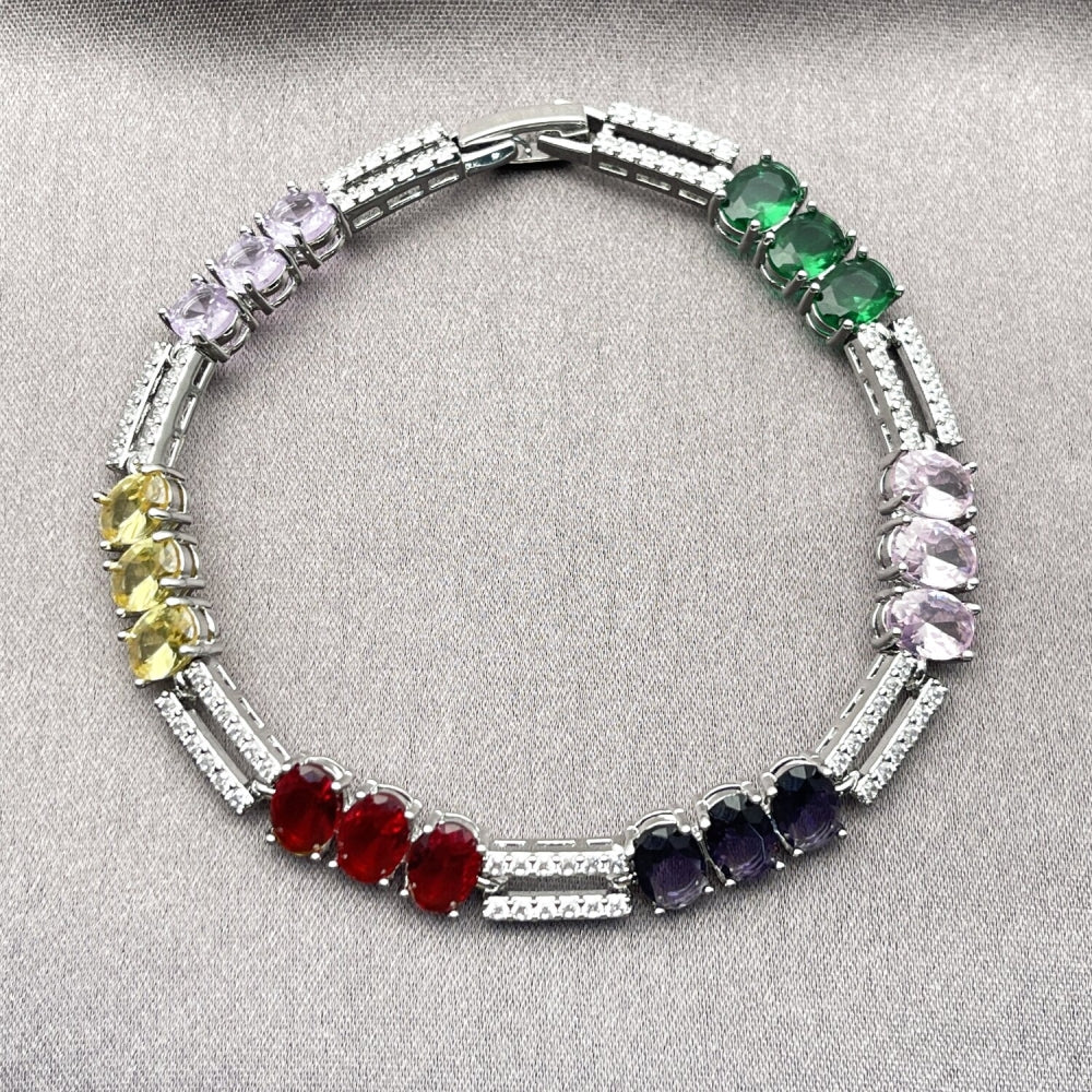 White Gold Filled Tennis Bracelet, with Multicolor and White Cubic Zirconia, Polished, Rhodium Finish