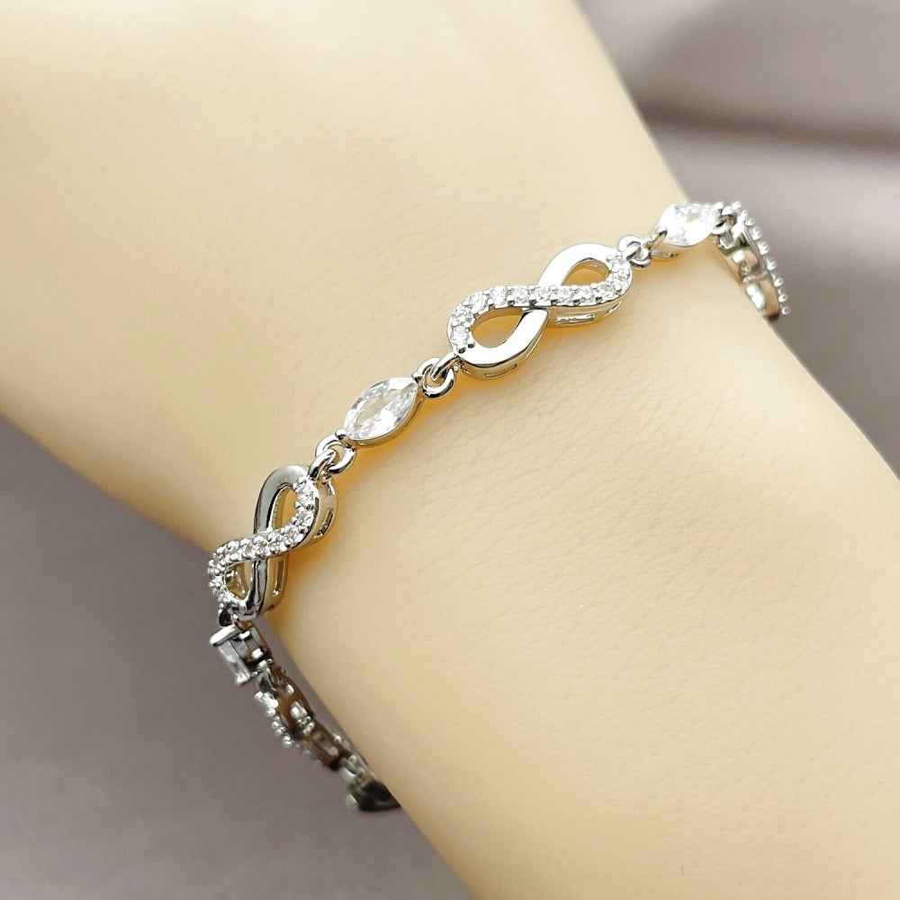 Rhodium Gold Filled Tennis Bracelet, Infinite Design, with White Cubic Zirconia, Polished, Rhodium Finish
