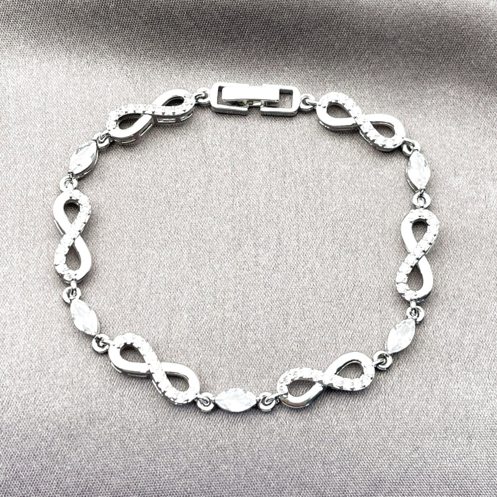 Rhodium Gold Filled Tennis Bracelet, Infinite Design, with White Cubic Zirconia, Polished, Rhodium Finish