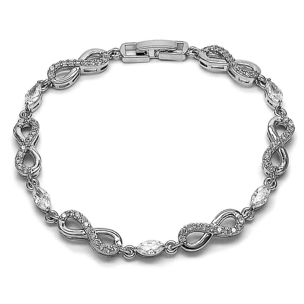 Rhodium Gold Filled Tennis Bracelet, Infinite Design, with White Cubic Zirconia, Polished, Rhodium Finish