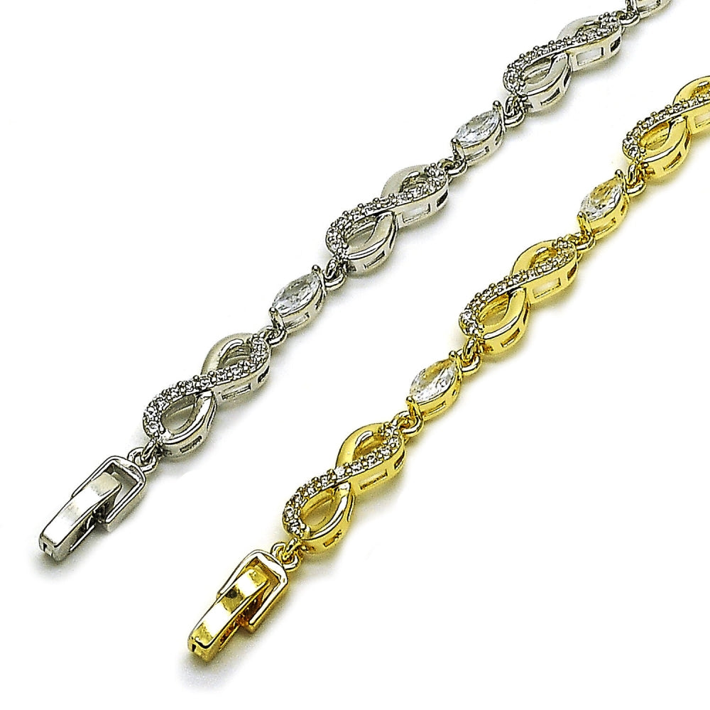 Rhodium Gold Filled Tennis Bracelet, Infinite Design, with White Cubic Zirconia, Polished, Rhodium Finish