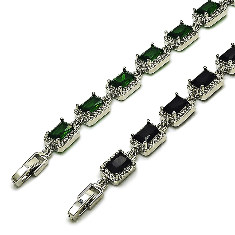 White Gold Filled Tennis Bracelet, with Green Cubic Zirconia, Polished, Rhodium Finish