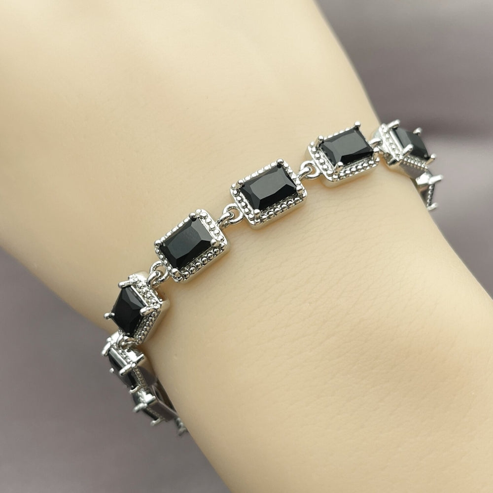 White Gold Filled Tennis Bracelet, with Black Cubic Zirconia, Polished, Rhodium Finish