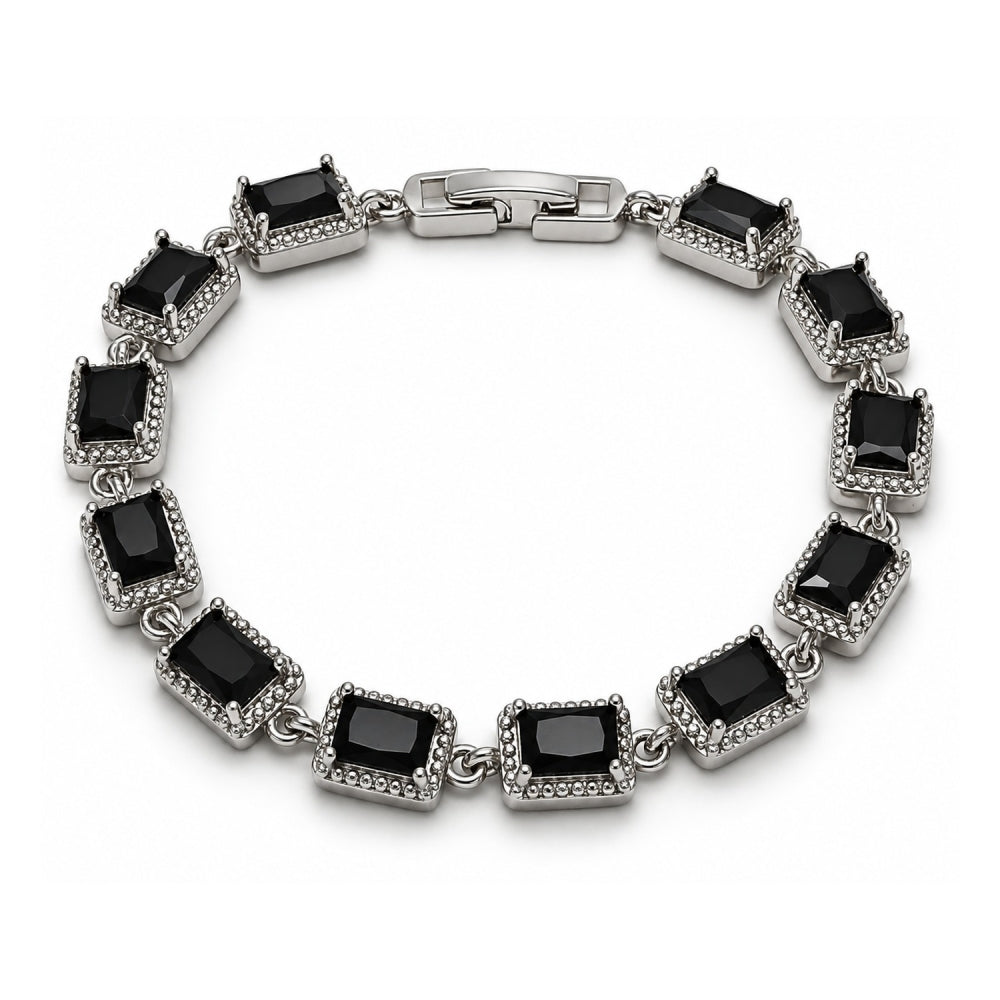 White Gold Filled Tennis Bracelet, with Black Cubic Zirconia, Polished, Rhodium Finish
