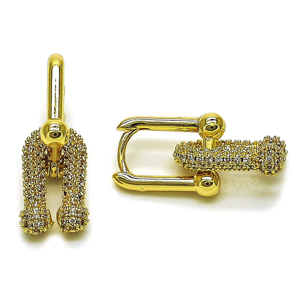 Oro Laminado Long Earring, Gold Filled Style with White Micro Pave, Polished, Golden Finish