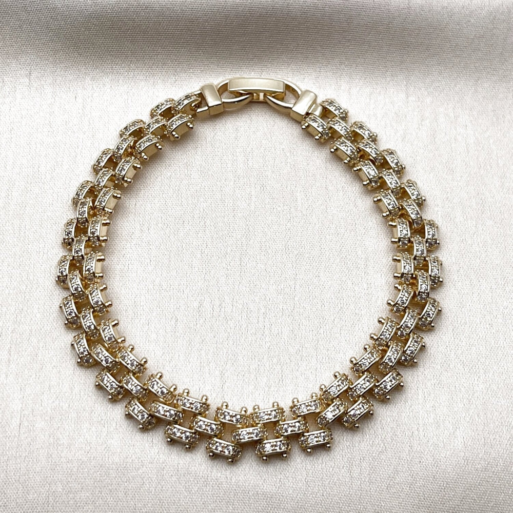 Oro Laminado Tennis Bracelet, Gold Filled Style with White Micro Pave, Polished, Golden Finish