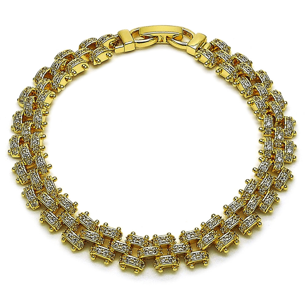 Oro Laminado Tennis Bracelet, Gold Filled Style with White Micro Pave, Polished, Golden Finish