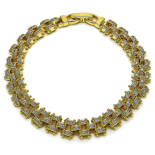 Oro Laminado Tennis Bracelet, Gold Filled Style with White Micro Pave, Polished, Golden Finish