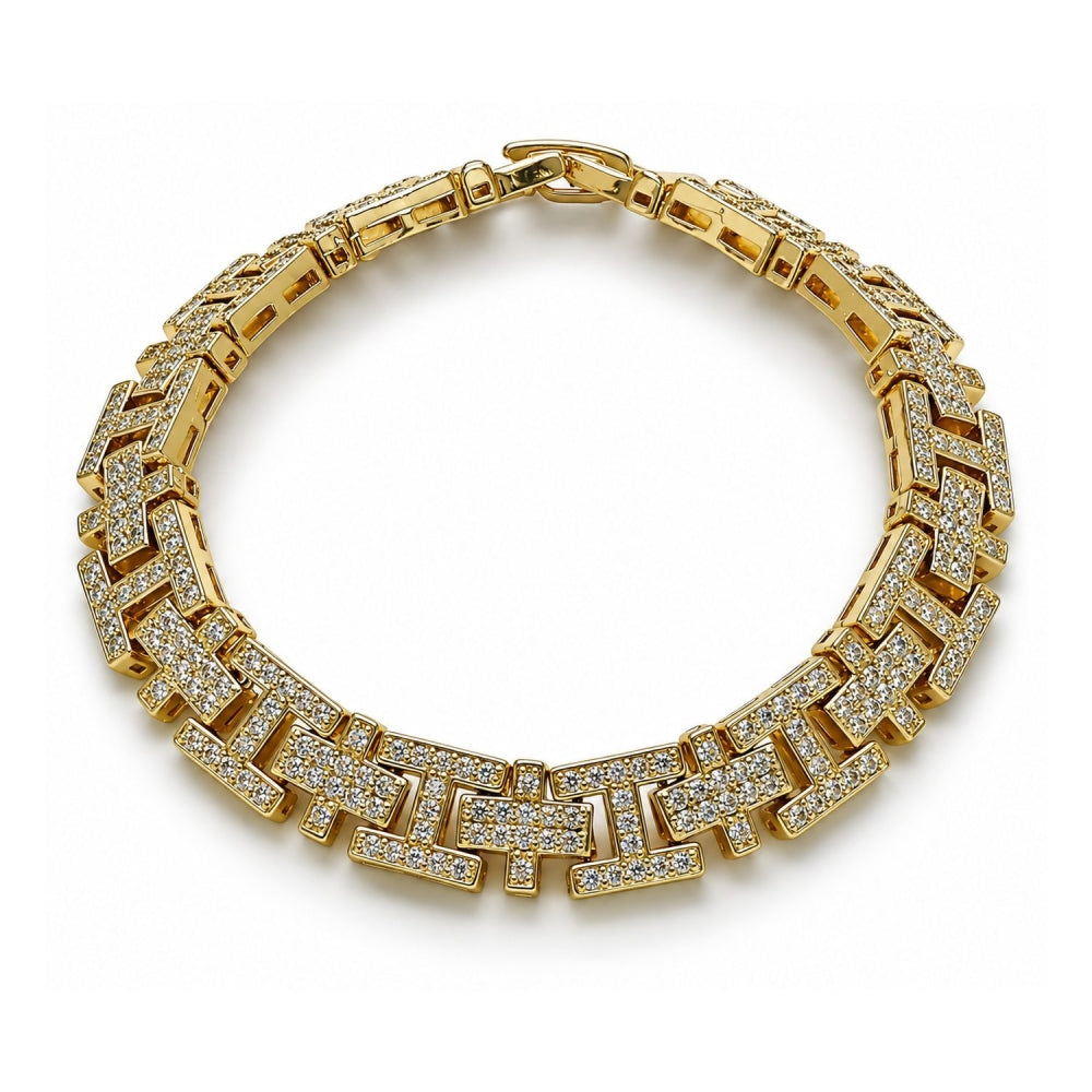 Oro Laminado Tennis Bracelet, Gold Filled Style Cross and Hugs and Kisses Design, with White Cubic Zirconia, Polished, Golden Finish