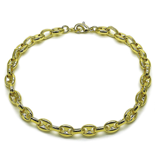 Oro Laminado Fancy Anklet, Gold Filled Style Puff Mariner Design, Polished, Golden Finish
