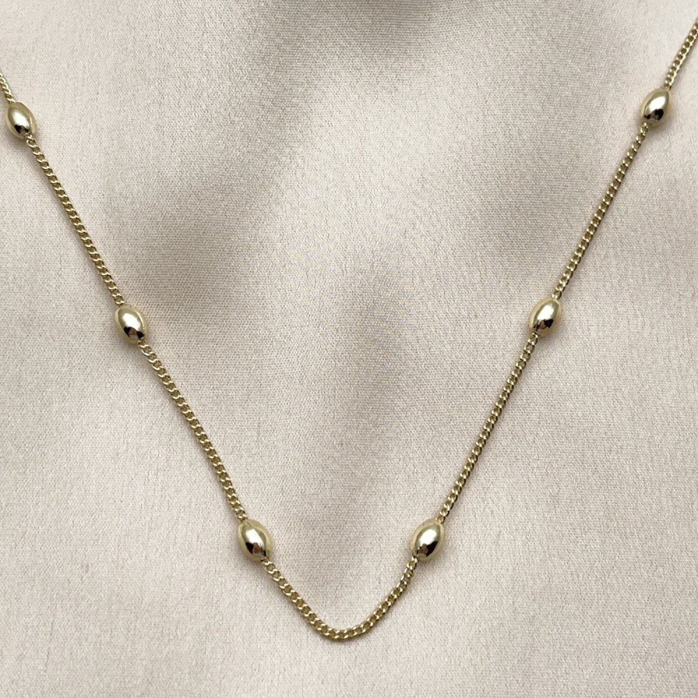 Oro Laminado Basic Necklace, Gold Filled Style Miami Cuban and Ball Design, Polished, Golden Finish
