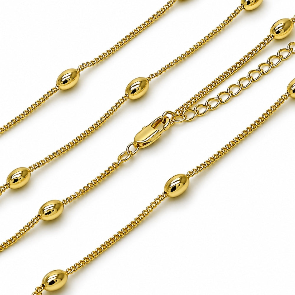 Oro Laminado Basic Necklace, Gold Filled Style Miami Cuban and Ball Design, Polished, Golden Finish