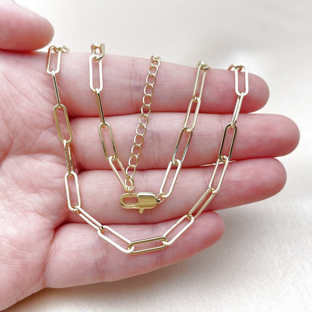 Oro Laminado Fancy Necklace, Gold Filled Style Paperclip Design, Polished, Golden Finish