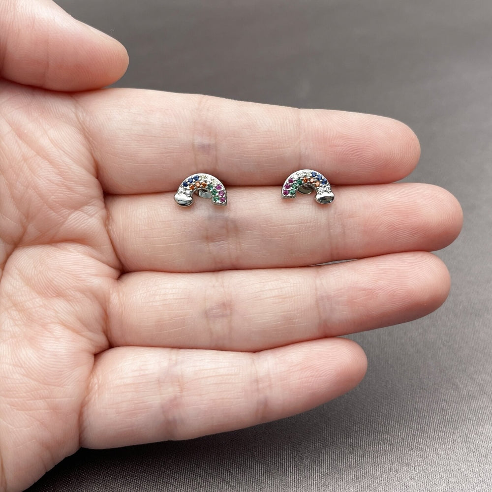 Rhodium Gold Filled Stud Earring, with Multicolor Cubic Zirconia, Polished, Rhodium Finish