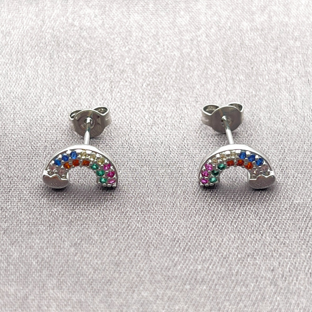 Rhodium Gold Filled Stud Earring, with Multicolor Cubic Zirconia, Polished, Rhodium Finish