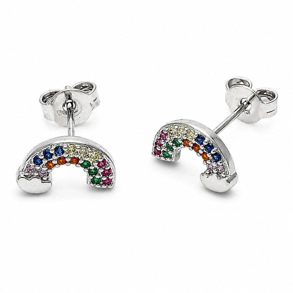 Rhodium Gold Filled Stud Earring, with Multicolor Cubic Zirconia, Polished, Rhodium Finish