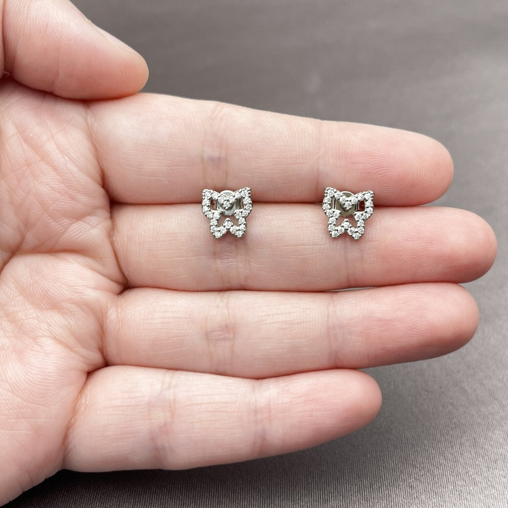 Rhodium Gold Filled Stud Earring, Butterfly Design, with White Cubic Zirconia, Polished, Rhodium Finish