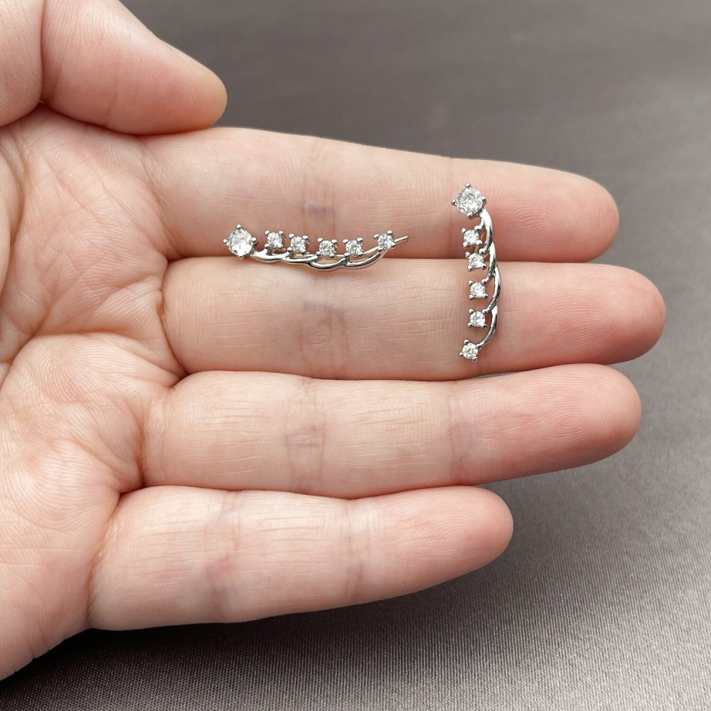 Rhodium Gold Filled Stud Earring, Leaf and Tree Design, with White Cubic Zirconia, Polished, Rhodium Finish