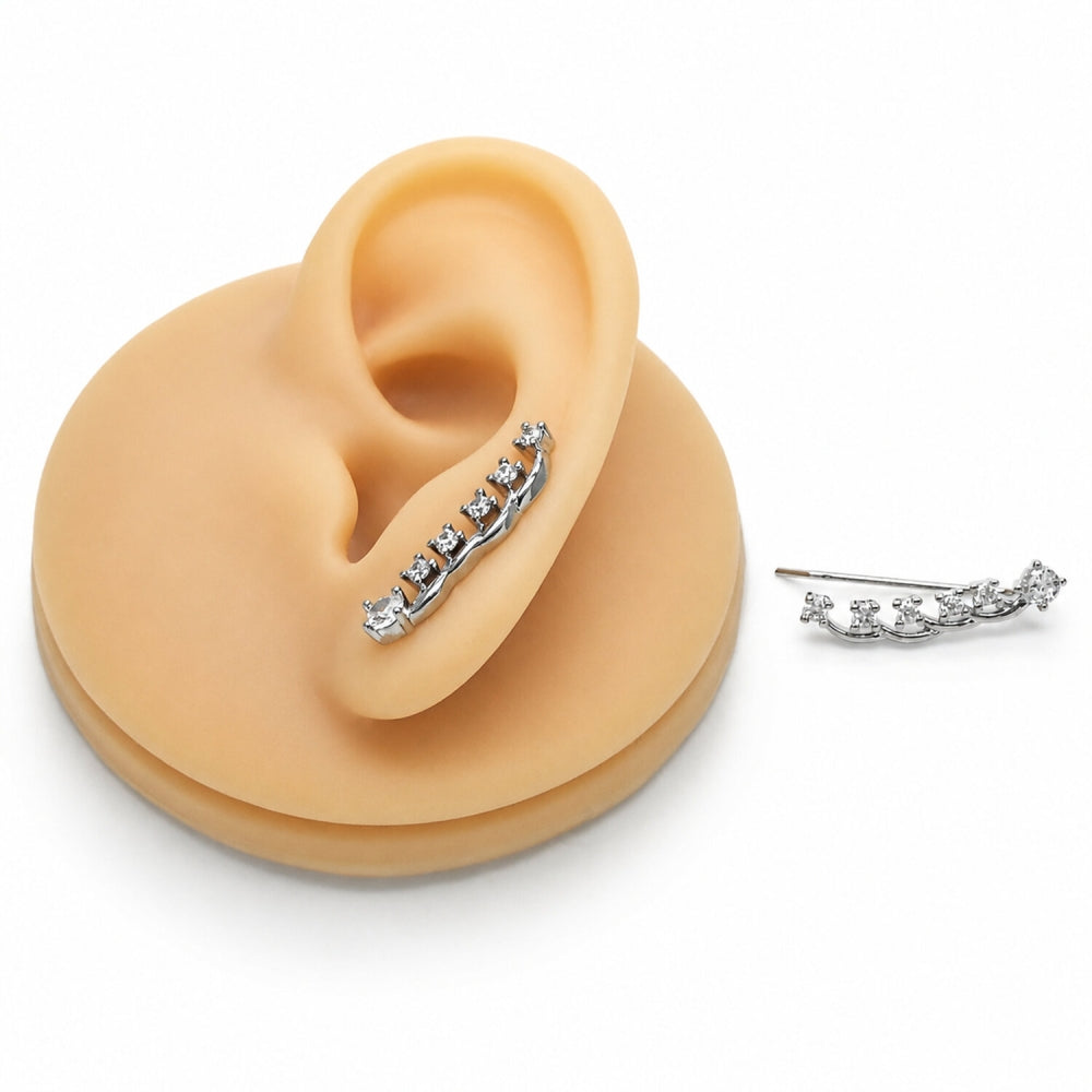 Rhodium Gold Filled Stud Earring, Leaf and Tree Design, with White Cubic Zirconia, Polished, Rhodium Finish