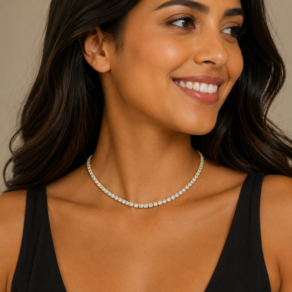 Oro Laminado Fancy Necklace, Gold Filled Style with White Cubic Zirconia, Polished, Golden Finish