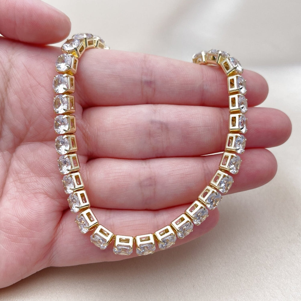 Oro Laminado Fancy Necklace, Gold Filled Style with White Cubic Zirconia, Polished, Golden Finish