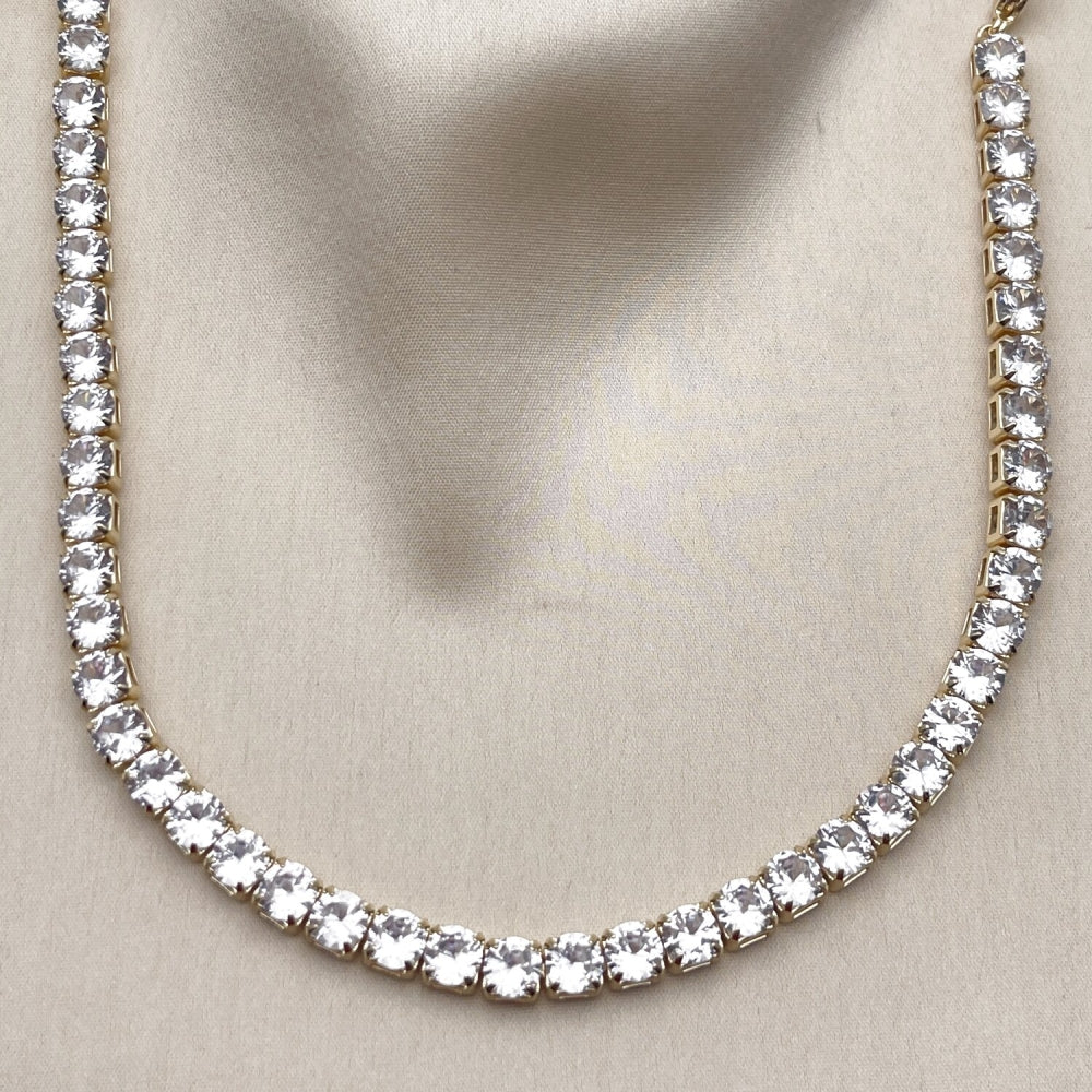 Oro Laminado Fancy Necklace, Gold Filled Style with White Cubic Zirconia, Polished, Golden Finish