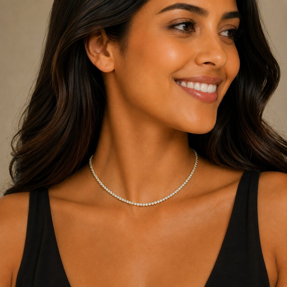 Oro Laminado Fancy Necklace, Gold Filled Style with White Cubic Zirconia, Polished, Golden Finish