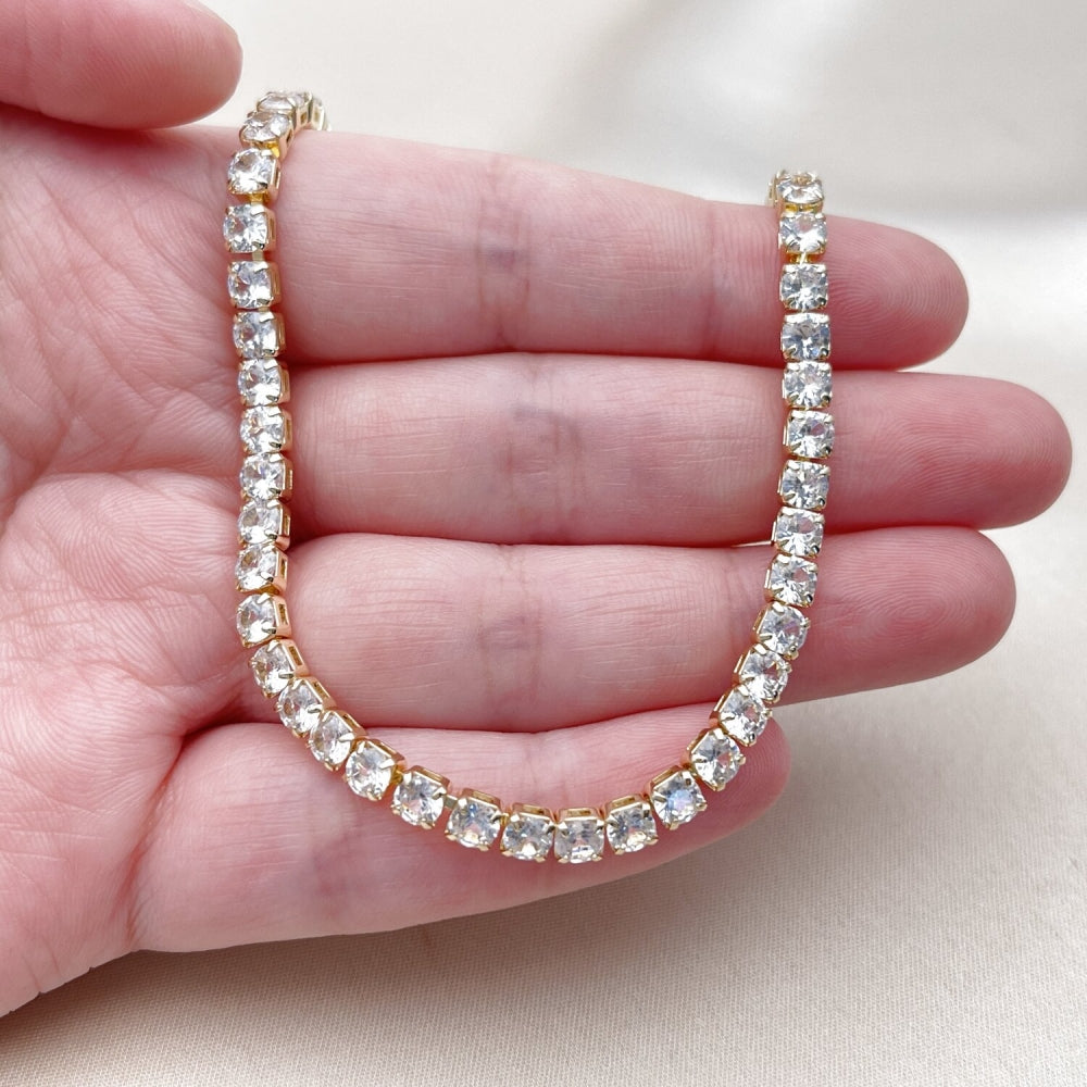 Oro Laminado Fancy Necklace, Gold Filled Style with White Cubic Zirconia, Polished, Golden Finish