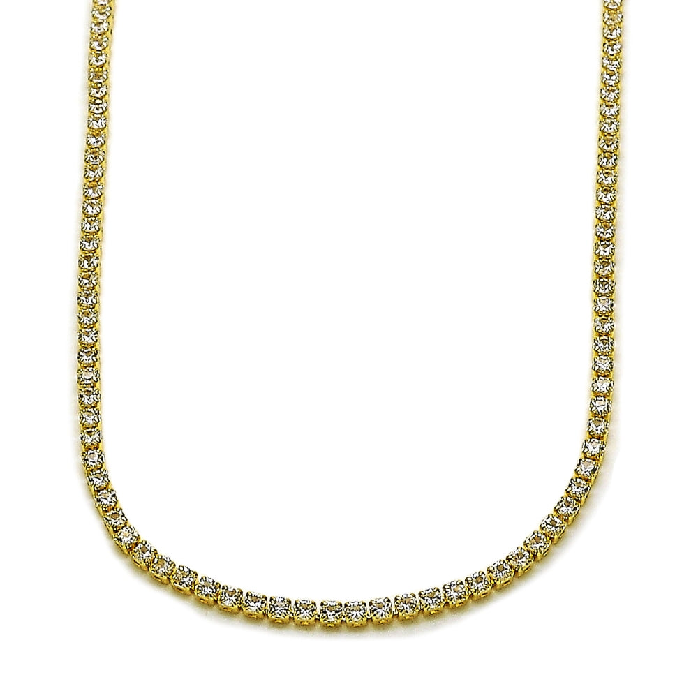 Oro Laminado Fancy Necklace, Gold Filled Style with White Cubic Zirconia, Polished, Golden Finish