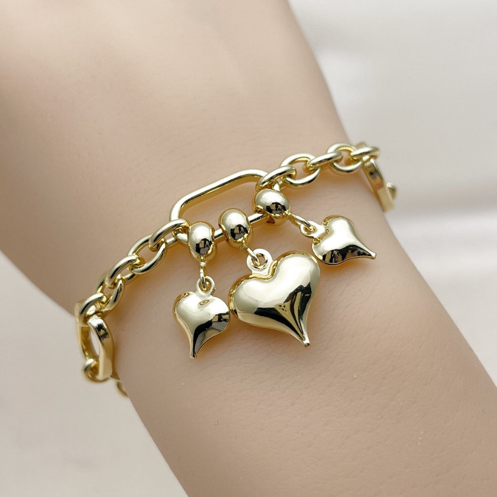 Oro Laminado Fancy Bracelet, Gold Filled Style Heart Design, Polished, Golden Finish
