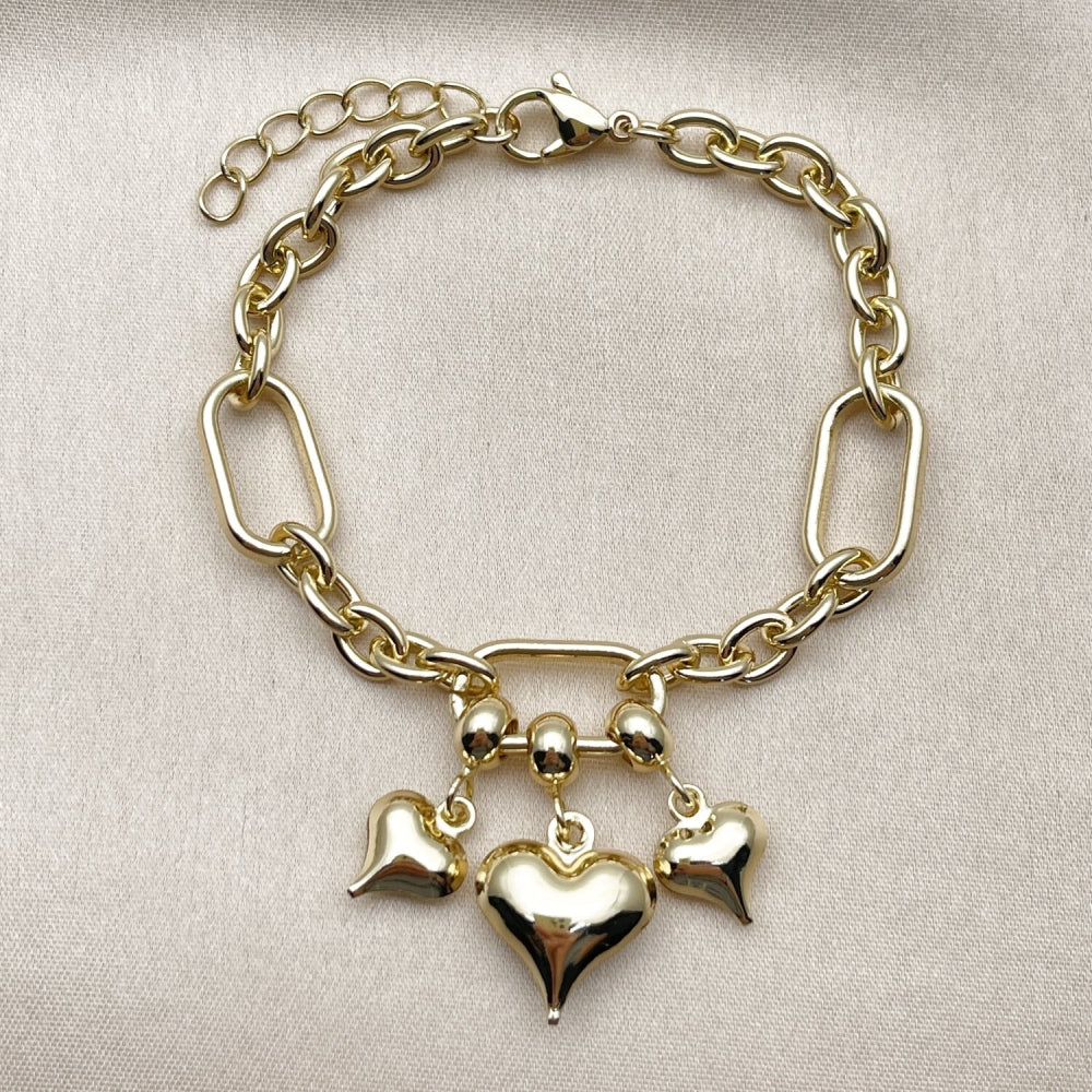 Oro Laminado Fancy Bracelet, Gold Filled Style Heart Design, Polished, Golden Finish