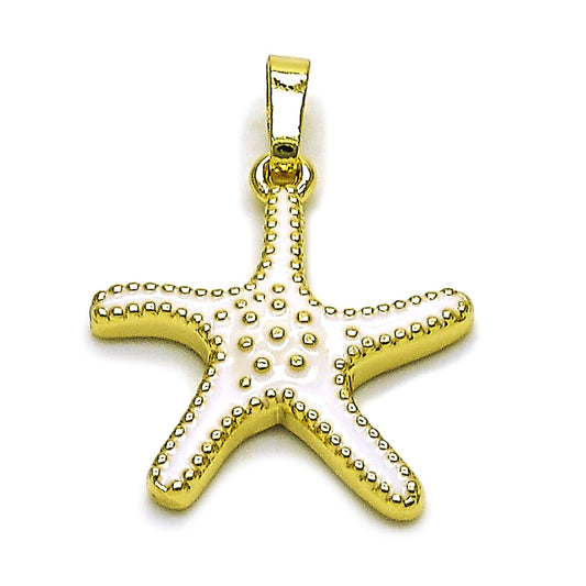 Oro Laminado Fancy Pendant, Gold Filled Style Star Design, White Enamel Finish, Golden Finish