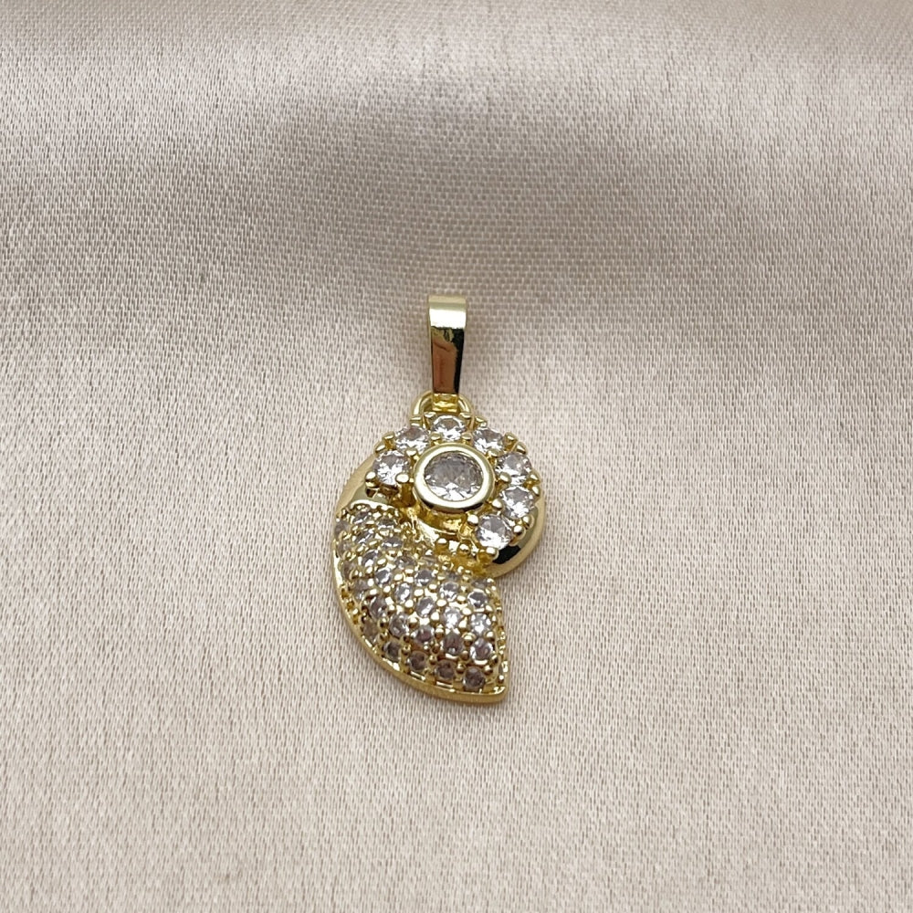Oro Laminado Fancy Pendant, Gold Filled Style Snail Design, with White Cubic Zirconia and White Micro Pave, Polished, Golden Finish